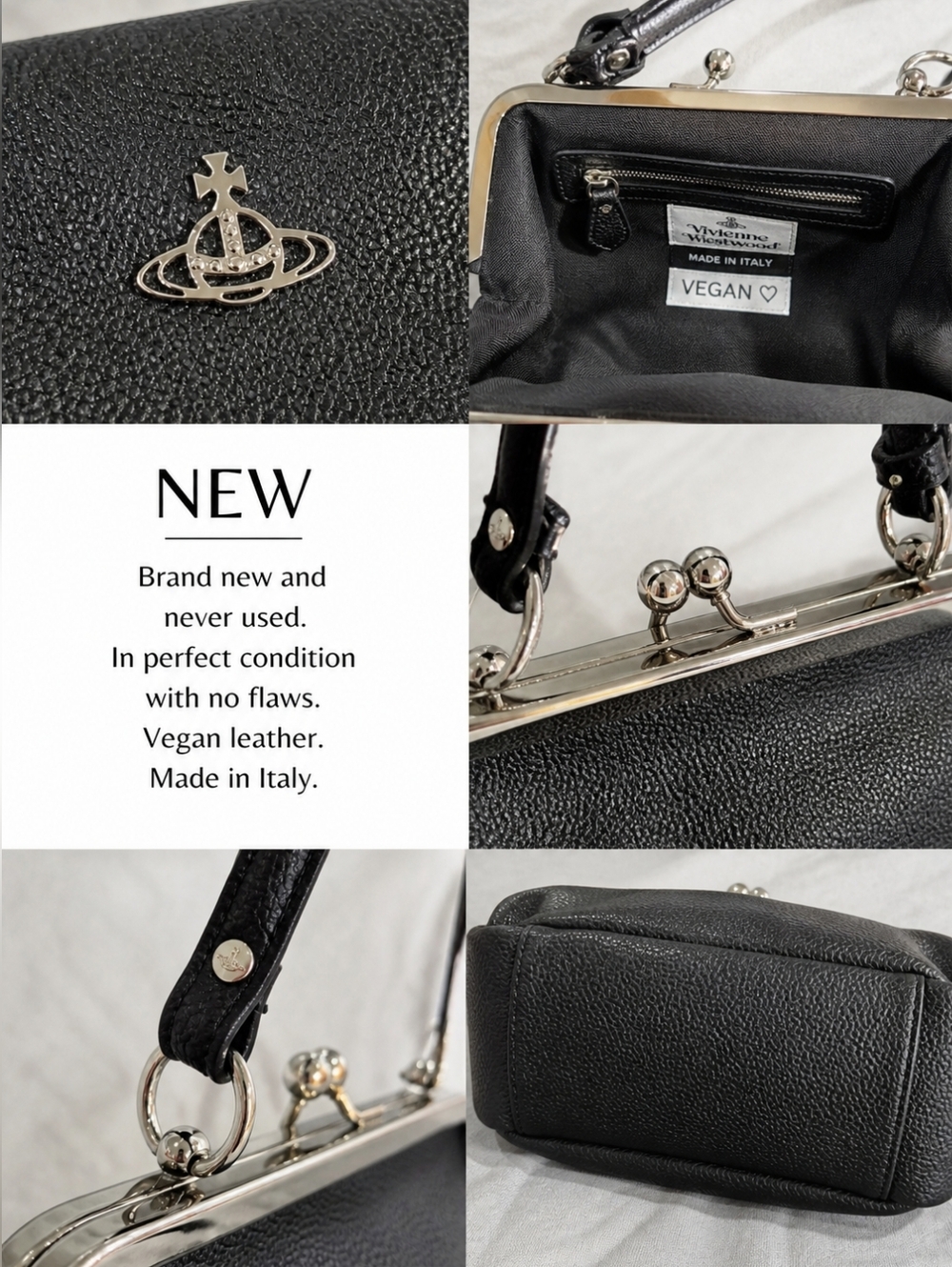 Vivienne Westwood Black Pebbled Leather Frame-Top Clutch